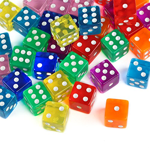 GWHOLE 40 Piezas Coloridos Dados (6 Caras, 16mm) Translúcidos Conjunto para Juegos de Dados, Tenzi, Farkle, Yahtzee, Bunco o Enseñanza de Matemática, Casino, Regalos, Party Favor - 8 Colores