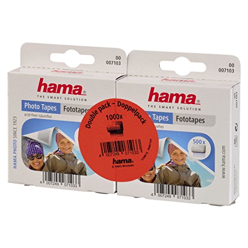 Hama - Adhesivos para fotos (1000 unidades, autoadhesivos por las dos caras, caja dispensadora, sin ácidos ni disolventes, aptos para álbumes)