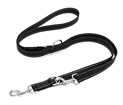 Happilax correa perro multiposición, ajustable en 3 longitudes o doble para 2 perros, negra, 2 m Happilax correa perro multiposición, ajustable en 3 longitudes o doble para 2 perros, negra, 2 m