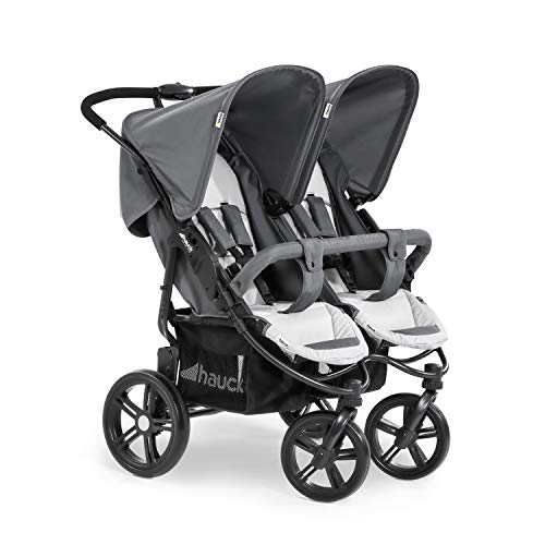 Hauck Roadster Duo SLX - silla gemelar para gemelos y hermanos de 0 meses (combinable con capazo blando) a 30 kg (2x 15kg) ancho 76cm, plegable ultracompactam, Grey Silver (Gris)