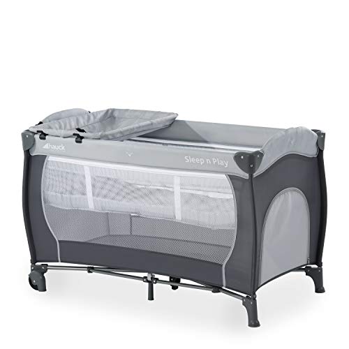 Hauck Sleep N Play Center - Cuna de viaje 7 piezas hasta 15 kg, altura recién nacido, con apertura lateral, ruedas, colchón, cambiador bebe, bolsa de transporte, plegable y regulable, gris Hauck Sleep N Play Center - Cuna de viaje 7 piezas hasta 15 kg, altura recién nacido, con apertura lateral, ruedas, colchón, cambiador bebe, bolsa de transporte, plegable y regulable, gris
