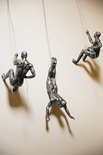 Haute Collage 3X Trío de Rappel de Escalada de Plata Antiguo Grande Adornos Colgantes Figuras Conjunto de 3 Hombres de Escalada Escultura Arte Resina y Metal Bungee Jumping