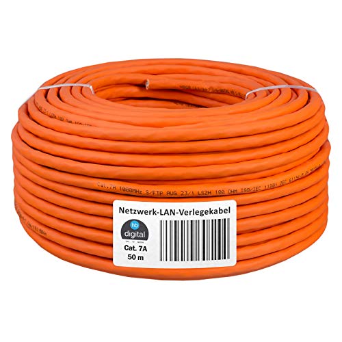 HB-DIGITAL - Cable de Red LAN (50 m, Cat. 7A, S/FTP, PIMF, LSZH, Libre de halógenos, RoHS, Cat7a, Cat. 7, Cable de Datos Ethernet, 10 Gbit, 1000 MHz, 10 GB)