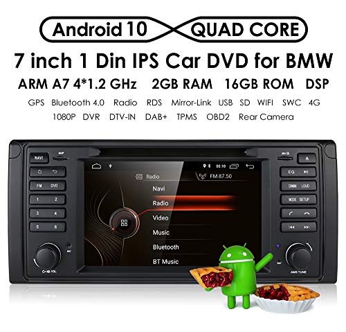hizpo Reproductor de DVD estéreo para coche con radio Dash de 7 pulgadas, Android 9.0, navegador GPS para coche, Bluetooth, 4G, WiFi, OBD2, DAB+, DTV, 1080P, para BMW E39, E38, M5, X5, Serie 5