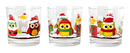 HOME búhos Navidad Unidades 6 Vasos Agua, CL 22, Cristal, Multicolor, 28 x 14 x 9 cm