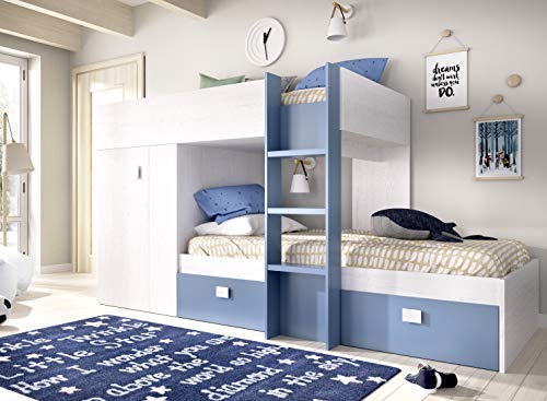 HOMEKIT Cama Juvenil Tipo Tren, 2 Camas, Artic+Aguamarina, Sencillo HOMEKIT Cama Juvenil Tipo Tren, 2 Camas, Artic+Aguamarina, Sencillo
