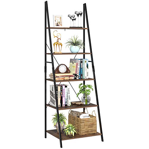 Homfa Estantería Escalera Librería de Pared Estantería Metálica para Salón Terraza Dormitorio con 5 Niveles Vintage y Negro 60x50x180cm Homfa Estantería Escalera Librería de Pared Estantería Metálica para Salón Terraza Dormitorio con 5 Niveles Vintage y Negro 60x50x180cm