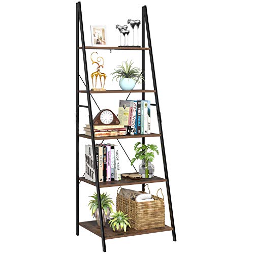 Homfa Estantería Escalera Librería de Pared Estantería Metálica para Salón Terraza Dormitorio con 5 Niveles Vintage y Negro 60x50x180cm