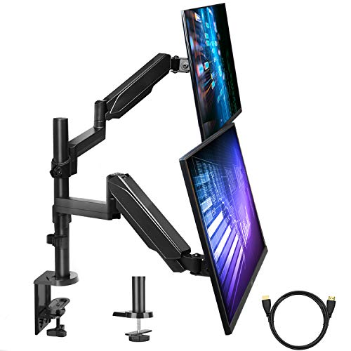 HUANUO Soporte 2 Monitores Ajustable en Altura, Brazo de Resorte 360 ° de Giratorio de Gas para Pantallas LCD LED de 13 a 32 Pulgadas, 2 Opciones de Montaje, con Cable HDMI