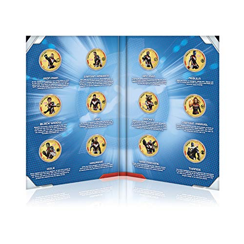 IMPACTO COLECCIONABLES Marvel Colección Completa Los Vengadores Endgame - 12 Monedas / Medallas conmemorativas acuñadas con baño en Oro 24 Quilates y coloreadas a 4 Colores - 44mm