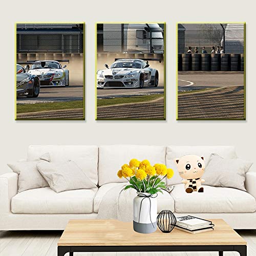 Impreso de alta definición de alta gama BMW competición de coches deportivos escena 3 tablero de exhibición Cartel nórdico pintor de pared decoración residencial pintura de pared-58x80cmx3 piezas