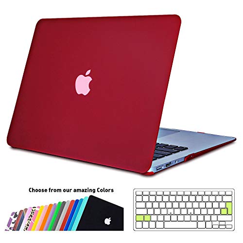 iNeseon Funda MacBook Air 13, Carcasa Delgado Case Duro y Cubierta del Teclado Transparente EU Layout para MacBook Air 13.3 Pulgadas Modelo A1466 y A1369, Vino Rojo