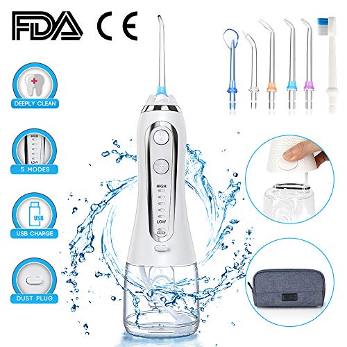 Irrigador Bucal Portátil con 6 Boquillas, Multifuncional 300ml Irrigador Dental, Profesional IPX7 Impermeable Limpieza de Dientes de Ortodoncia y Dientes de Implante, Lavado Pulsado de Dientes Irrigador Bucal Portátil con 6 Boquillas, Multifuncional 300ml Irrigador Dental, Profesional IPX7 Impermeable Limpieza de Dientes de Ortodoncia y Dientes de Implante, Lavado Pulsado de Dientes