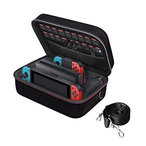 iVoler Funda para Nintendo Switch, Estuche Dura de Transporte de Lujo, Carcasa Rígida de Viaje para Consola, Adaptador AC, Joy-con Grip, Strap Joy-con, 18 Cartuchos de Juegos y Otros Accesorios