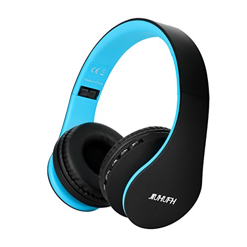 JIUHUFH Auriculares Inalámbricos sobre el oído, Auriculares Plegables Bluetooth con Micrófono Incorporado / 3,5 mm Auriculares con Entrada de Audio/Cómodos para PC/Teléfonos Celulares - Negro Azul