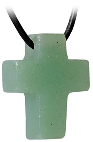 Kaltner Präsente – Regalo Idea – Cadena para Hombre y Mujer de Piel con Cruz Colgante de la Piedra aventurina