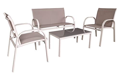KitGarden - Conjunto Mobiliario Terraza/Jardín, 2 Sillones + 1 Sofás Dos plazas + 1 Mesa, Topo, Benissa KitGarden - Conjunto Mobiliario Terraza/Jardín, 2 Sillones + 1 Sofás Dos plazas + 1 Mesa, Topo, Benissa