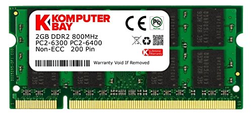 Komputerbay - Memoria SODIMM para portátiles (DDR2, 800 MHz, PC2-6300, 200 pines) 2GB Komputerbay - Memoria SODIMM para portátiles (DDR2, 800 MHz, PC2-6300, 200 pines) 2GB