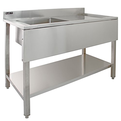 KUKOO Fregadero de Acero Inoxidable Industrial de Cocina 1 Cuba Muebles de Acero Inoxidable para Cocina | 120 cm x 60 cm x 90 cm