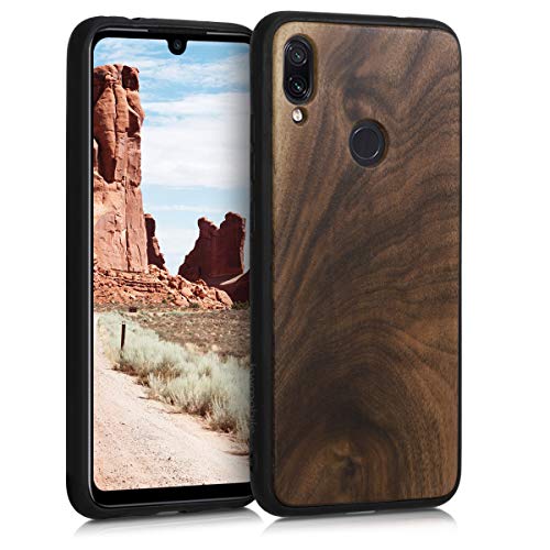 kwmobile 1x Funda de Madera Madera de Nogal Compatible con Xiaomi Redmi Note 7 / Note 7 Pro -Carcasa Protectora en marrón Oscuro