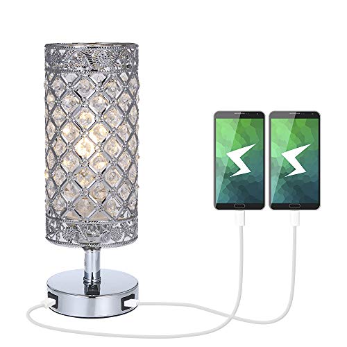 Lámpara de Mesa de cristal,Tomshine Lámpara Mesilla de Noche, Doble USB Recargable, Pantalla de Lámpara Plateada con Cristal K5,para Sala de Estar, Dormitorio, Comedor Lámpara de Mesa de cristal,Tomshine Lámpara Mesilla de Noche, Doble USB Recargable, Pantalla de Lámpara Plateada con Cristal K5,para Sala de Estar, Dormitorio, Comedor