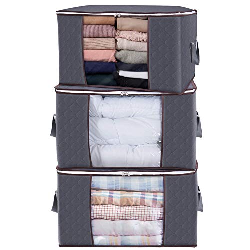 Lifewit Bolsa de Almacenamiento de Ropa de Gran Capacidad con Asa Reforzada y Tela Actualizada para Edredones, Mantas, Organizador de Transpirable con Cremallera Robusta, Gris, 3 Paquetes Lifewit Bolsa de Almacenamiento de Ropa de Gran Capacidad con Asa Reforzada y Tela Actualizada para Edredones, Mantas, Organizador de Transpirable con Cremallera Robusta, Gris, 3 Paquetes