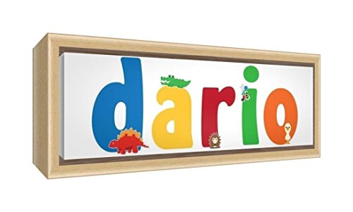 Little Helper Impresión sobre lienzo enmarcado madera natural, dibujo personalizable con nombre de niño Dario 34 x 88 x 3 cm multicolor