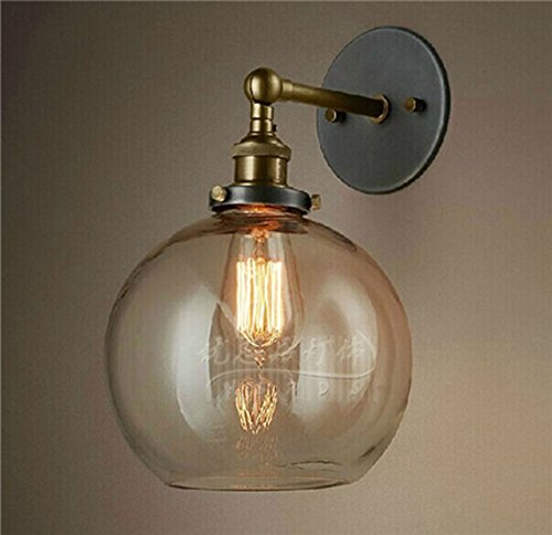 Luces de Pared Industrial Retro Loft Bar Kitchen Corridor Switch Aplique Lámpara Luminaria Globos Pantalla de Cristal Transparente (Bronce) Apliques Decorativos de Pared