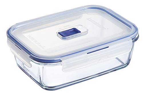 Luminarc 2,9 L Pure Box Active Recipiente HERMETICO Rectangular Vidrio 22 x 16 x 7 cm 197 cl, Transparente y Azul, 1.97 L