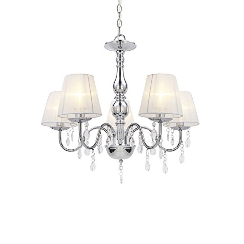 [lux.pro] Lámpara de araña de cristal - blanca - E14 - Lámpara de techo moderna - 5 brazos - cromo