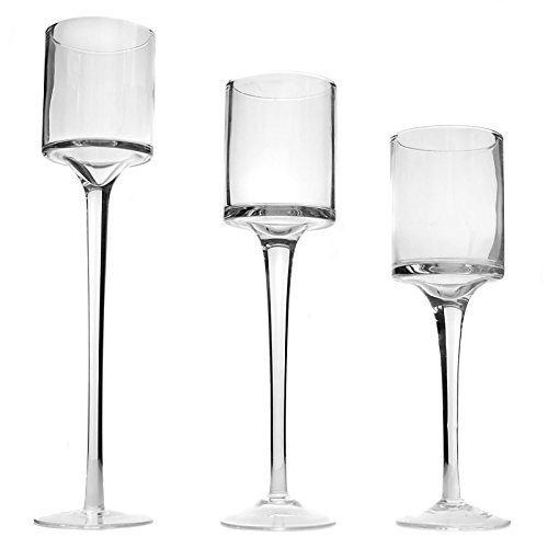Maison & White | Juego de 3 portavelas | Diseño elegante alto de vidrio fino |