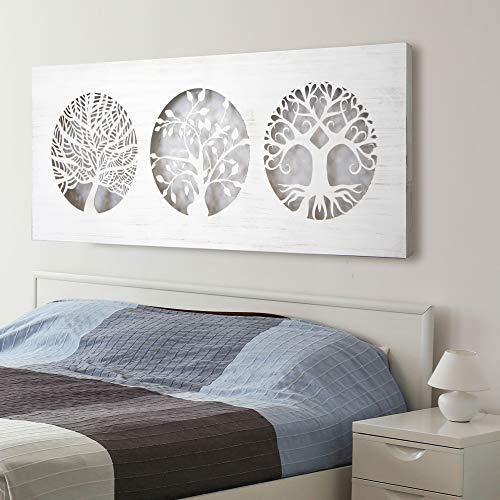 Mandala de Pared Calada, Fabricada artesanalmente en España- Mandala 3D Cuadrada Pintada a Mano- Modelo Mosaico 162 (Blanco Envejecido, 60X120)