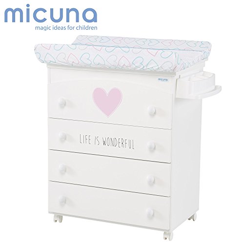 Micuna - Mueble bañera/cambiador wonderful corazones blanco/rosa