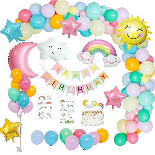 MMTX Decoraciones fiesta Cumpleaños Pastel, Feliz Cumpleaños Tema del cielo con pancarta de Happy Birthday, Dom Luna Nubes Arco iris Estrella Globo para Revelación de género Niñas niño mujeres MMTX Decoraciones fiesta Cumpleaños Pastel, Feliz Cumpleaños Tema del cielo con pancarta de Happy Birthday, Dom Luna Nubes Arco iris Estrella Globo para Revelación de género Niñas niño mujeres
