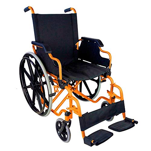 Mobiclinic, modelo Giralda, Silla de ruedas para minusválidos, premium, plegable, ortopédica, de aluminio, reposapiés, reposabrazos, color Naranja, asiento 43 cm, ultraligera