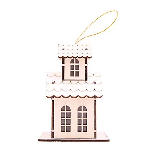 Monllack Cabina de Navidad resplandeciente Doble Piso Chalet Colgante Casa de Madera Colgante para Partido del árbol de decoración del hogar