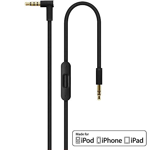 Negro Cable de audio de repuesto 2.0 con micrófono en línea y mando a distancia hablar para Apple Beats por Dr Dre/Monster Auriculares – Studio / Solo / Pro / Mixr / Detox iPhone auxiliar de alambre