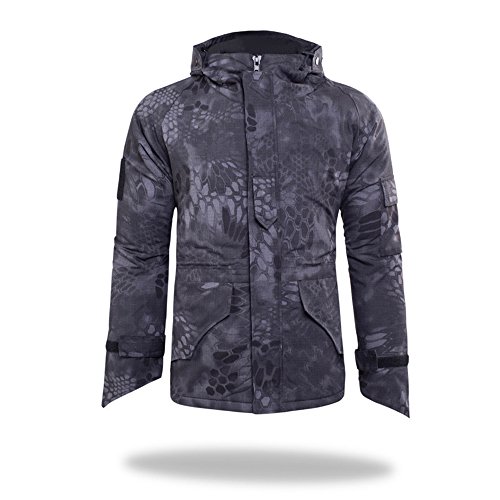 Nuevo Tipo de ionsaußen multifunción Muñeco de Caza Camping Abrigos Soft Shell Camuflaje Grosor Chaqueta Interior de Forro Polar con Capucha Horse Shoe Cuffs, Color Schwarz Python, tamaño Medium