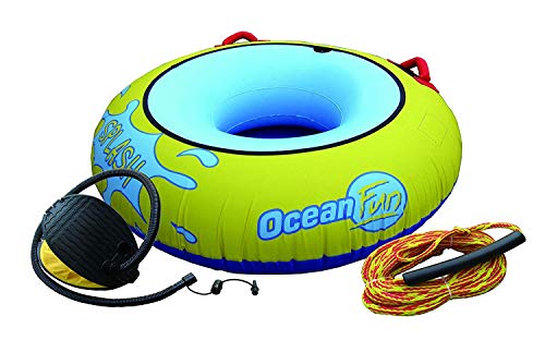Ocean Fun Diversión Anillo Buñuelo Flotador Inflable Remolque PVC Splash Playa Piscina Mar Barco Adulto Niño Manijas Cuerda 15 m Bomba Diámetro 136 mm