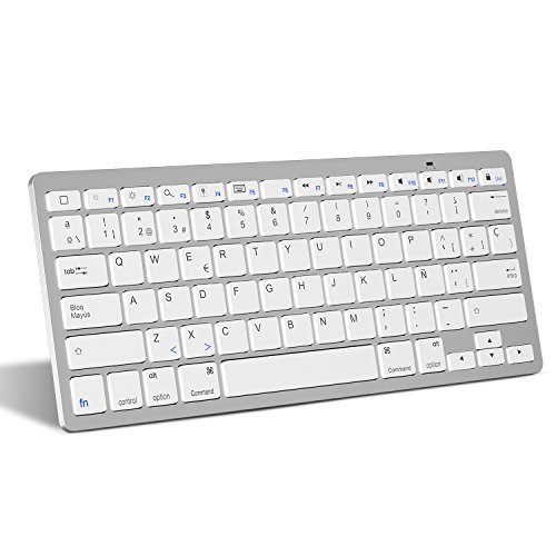 OMOTON Bluetooth Teclado Español Ultra-Delgado Mini para iPhone/iPad Air/iPad Pro/iPad Mini y Todas Sistemas de iOS, No se Adapta a Macbook (Blanco)