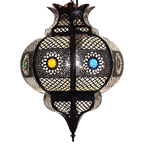 Orient Cleopatra - Lámpara de techo oriental (42 cm de altura, metal, para 1001 noches, artesanía auténtica), color marrón y cobre envejecido
