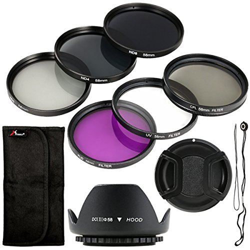 Pack de seis unidades de filtro y parasol UV CPL ND + soporte de 58 mm para Canon EOS, Canon EOS Rebel, XSi, T4i, T3i, 70D, 60D, 700D, 650D, 1100D, 1000D, 600D, 50D, 550D, 1DX, 5D Mark, 5D2, 5D3, 6 Rebel XSi, T4i, T3i, LF134 Pack de seis unidades de filtro y parasol UV CPL ND + soporte de 58 mm para Canon EOS, Canon EOS Rebel, XSi, T4i, T3i, 70D, 60D, 700D, 650D, 1100D, 1000D, 600D, 50D, 550D, 1DX, 5D Mark, 5D2, 5D3, 6 Rebel XSi, T4i, T3i, LF134