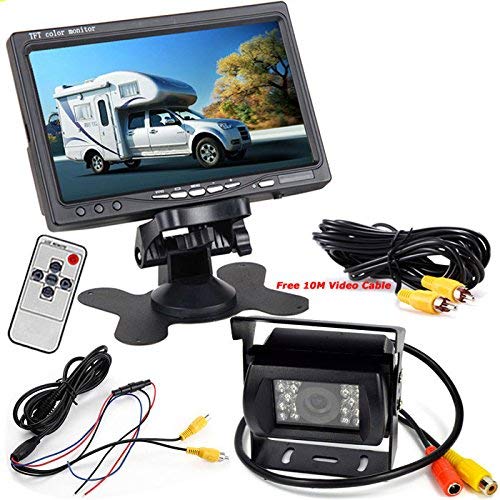 Pantalla HD LCD TFT para coche, de 7 pulgadas, 12-24 V + cámara de 18 LED, visión nocturna, resistente al agua, visión trasera, con cable de 10 metros