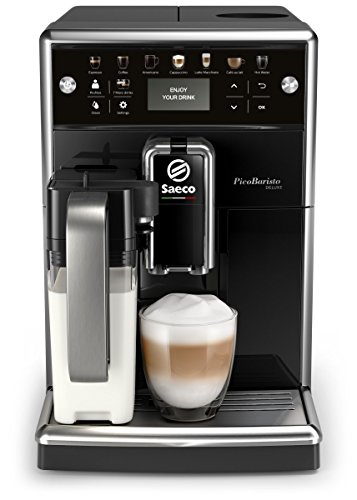 Philips Saeco PicoBaristo Deluxe SM5570/10 - Cafetera Súper Automática, 13 Bebidas de Café Personalizables, Jarra de Leche Integrada, Limpieza automatica, Molinillo Ceramico, Acabado Premium