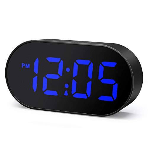Plumeet Despertador Electrónico, Reloj Despertador LED con Atenuador y 2 Niveles de Volumen, Despertador Digital de Cabecera con Interfaz USB y Fácil de Usar (Azul)
