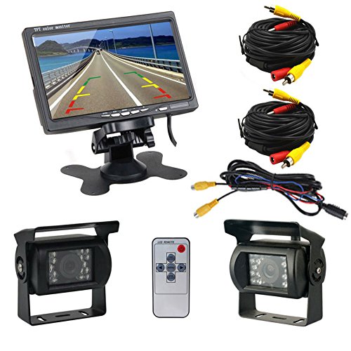Podofo® Cámaras de Marcha Atrás 7 Pulgadas TFT LCD Monitor + 2 x Cámaras de Visión Trasera IR LED Visión Nocturna para Camiones Bus RV Podofo® Cámaras de Marcha Atrás 7 Pulgadas TFT LCD Monitor + 2 x Cámaras de Visión Trasera IR LED Visión Nocturna para Camiones Bus RV