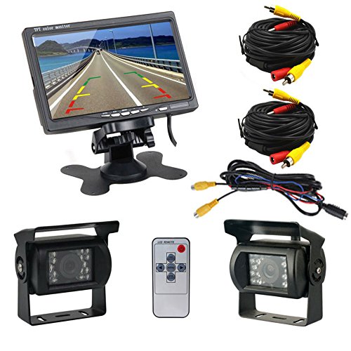 Podofo® Cámaras de Marcha Atrás 7 Pulgadas TFT LCD Monitor + 2 x Cámaras de Visión Trasera IR LED Visión Nocturna para Camiones Bus RV