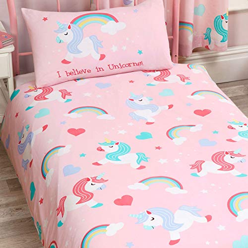 Price Right Home - Juego de funda de edredón y funda de almohada, juvenil, diseño con texto en inglés "I believe in unicorns", rosa Price Right Home - Juego de funda de edredón y funda de almohada, juvenil, diseño con texto en inglés "I believe in unicorns", rosa