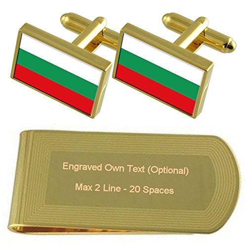Select Gifts Bulgaria Bandera Tono Oro Gemelos Money Clip Grabado Set de Regalo