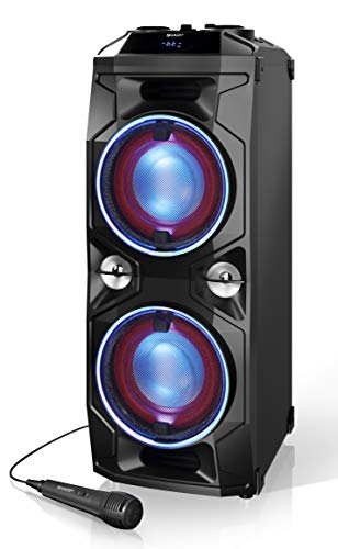 SHARP PS-940 Altavoces Bluetooth Karaoke Party con Mezclador Dj y Batería Recargable Incorporada, Tiempo de Reproducción 14 Horas, 2 x USB, Superbass, Karaoke, Luces LED Parpadeantes, 180 W SHARP PS-940 Altavoces Bluetooth Karaoke Party con Mezclador Dj y Batería Recargable Incorporada, Tiempo de Reproducción 14 Horas, 2 x USB, Superbass, Karaoke, Luces LED Parpadeantes, 180 W